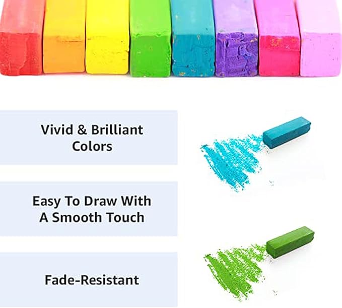 Non Toxic Soft Square Chalk Pastels Set of 64 Assorted Colors +(Pastel Holder 2pcs)/ Drawing Pastels, Soft Pastels Set For Artists