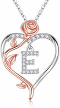 Iefil Christmas Gifts for Women Wife - 925 Sterling Silver Rose Heart Initial Necklace, Anniversary Birthday Gifts for Women, Jewelry Gift for Her Wife Girlfriend Mom Daughter