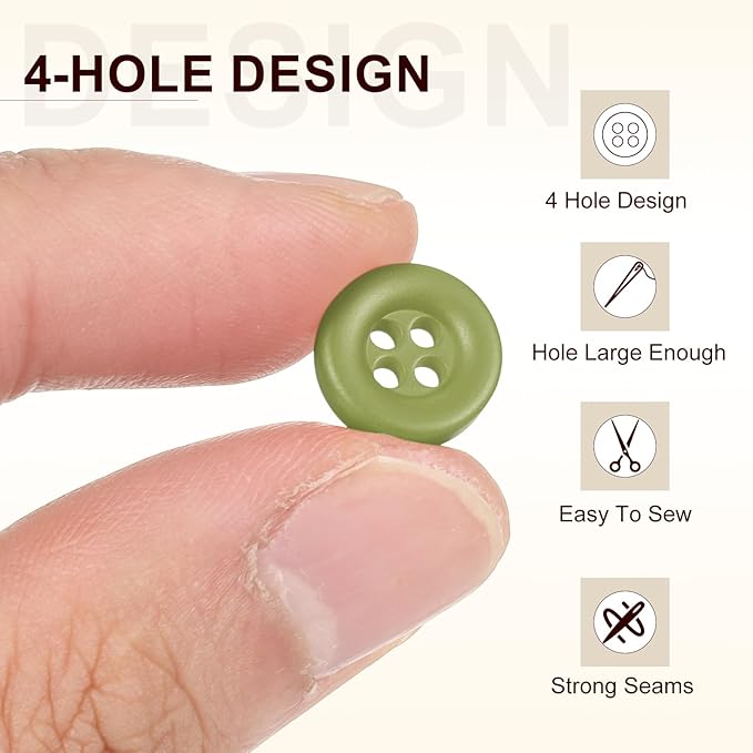 HARFINGTON 50pcs Sewing Button 11mm (15/32 Inch) 4 Holes Resin Thickened Round Crafting Replacement Buttons for Clothing DIY Crafts Decoration, Green