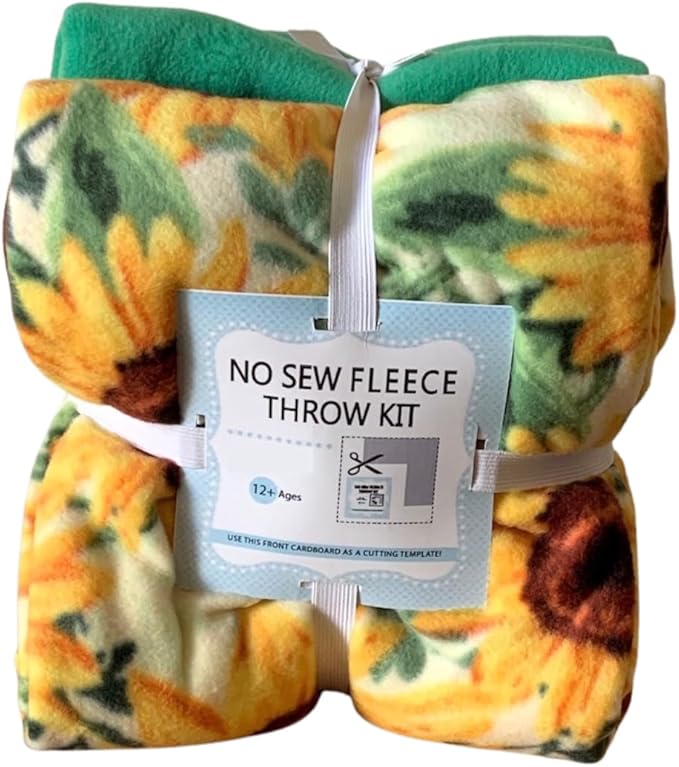 YourFleece Sunflowers No-Sew Throw Fleece Fabric DIY Blanket Making Kit, Make Your Own, Anti-Pill, 72x60 inches