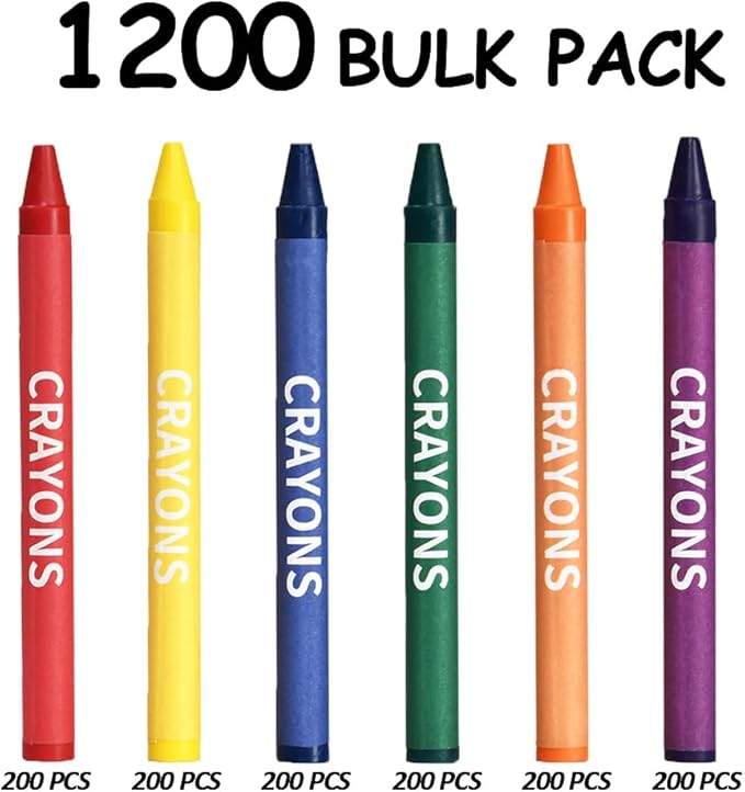 Rarlan Crayons Bulk, 6 Colors, 200 Boxes, 1200 Count Crayons