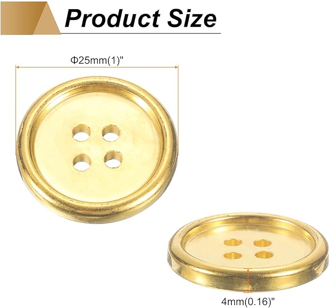 HARFINGTON 100pcs 40L Plastic Sewing Buttons 25mm 1" 4-Hole Round Replacement Craft Button for Coats Sewing Clothing and DIY, Gold