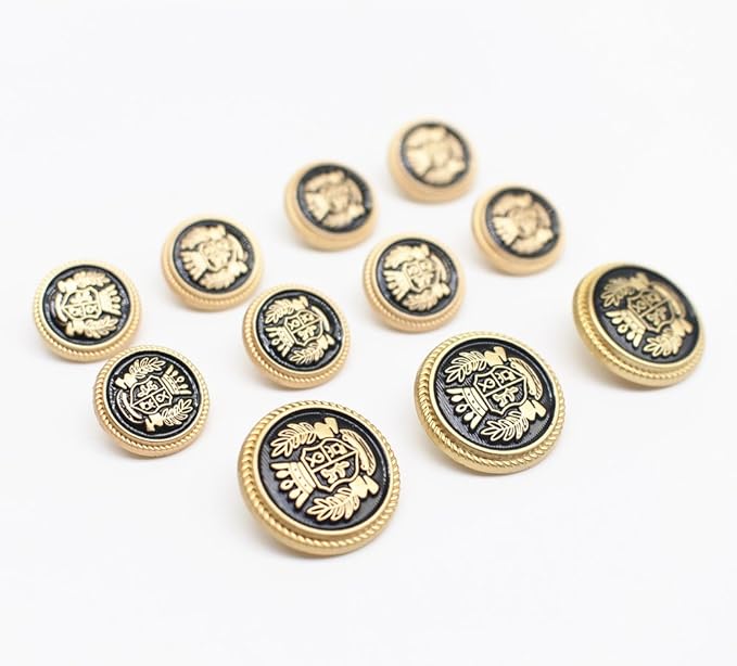 14 Pieces Black Gold Metal Blazer Button Set 15mm 20mm for Blazers, Suits, Sport Coats, Uniform, Jackets (MBM22)