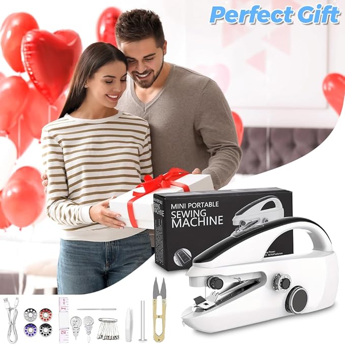 Handheld Sewing Machine, Mini Electric Handy Sewing Machine Quick Portable Mending Machine Easy Sewing of Clothes and Fabrics for Beginners Sewing Curtain DIY Clothes Home Travel Use