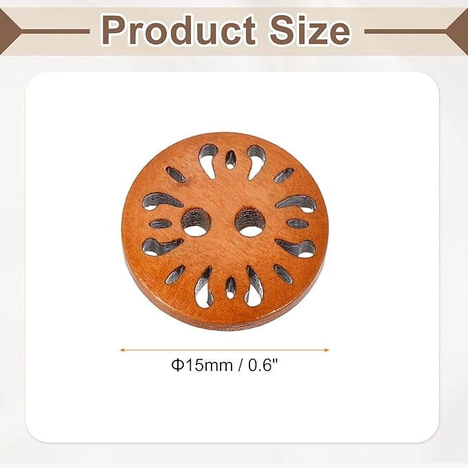HARFINGTON 100pcs 2 Hole Flower Craft Sewing Button 15mm Handmade Wood Replacement Round Buttons for Clothing Decoration DIY Accessories, Brown