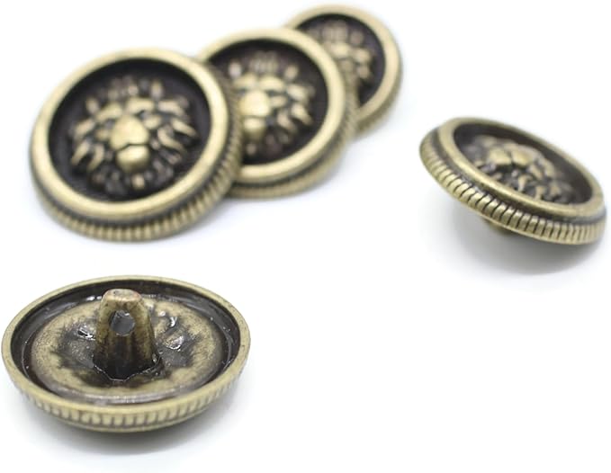 Lion Bronze Metal Shank Buttons - 12 Pcs - 3 Size Options - Luxury Crown Round Wave Metal Shank Buttons for Men Women Blazer Coat Uniform Shirt Suit and Jacket Sewing Craft DIY N14502