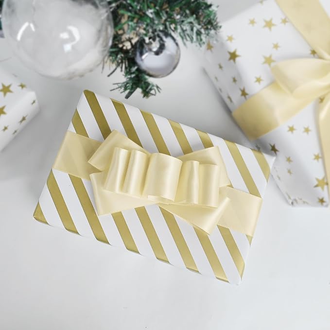 Double Face Cream Satin Ribbon 1-1/2 inch X 50 Yards Polyester Cream Ribbon for Gift Wrapping Very Suitable for Weddings Party Hair Bow Invitation Decorations and More