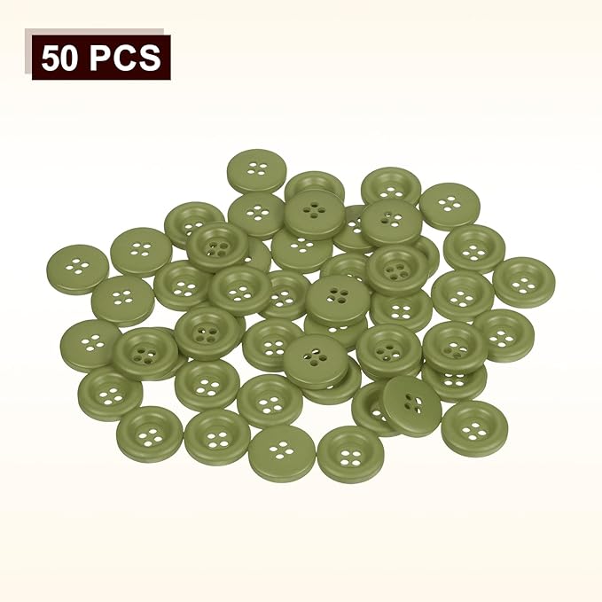 HARFINGTON 50pcs Sewing Button 15mm (5/8 Inch) 4 Holes Resin Thickened Round Crafting Replacement Buttons for Clothing DIY Crafts Decoration, Green