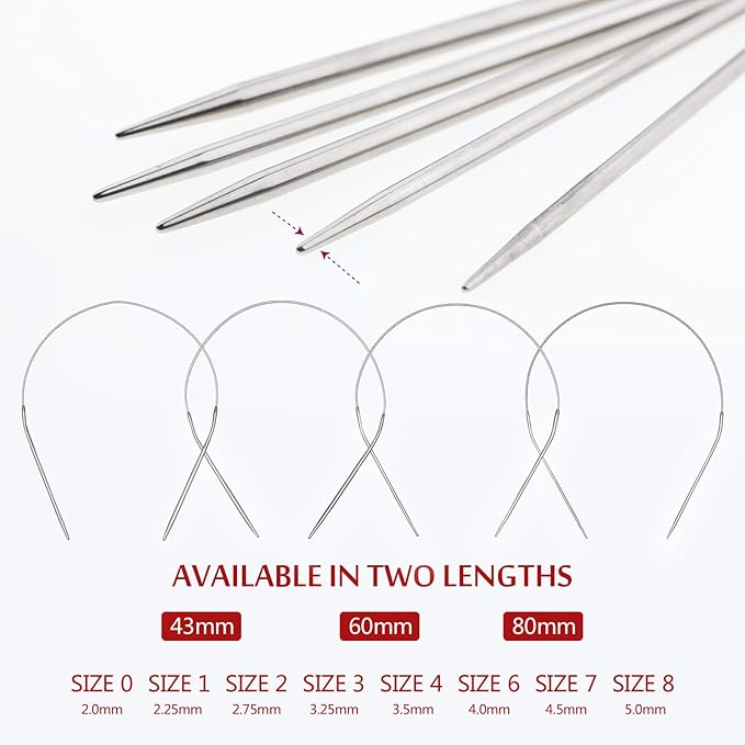 31inch (80cm) Stainless Steel Circular Knitting Needle Size US 7 (4.5mm) Metal Knitting Needles Set for Making Sweater Shawl Scarf