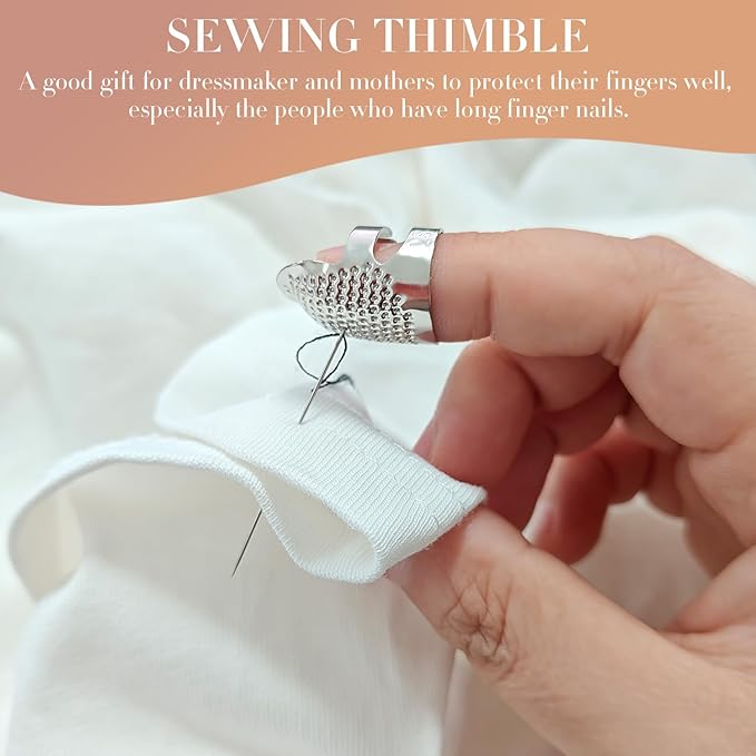 ZESION 4Pcs Sewing Thimbles, Adjustable Metal Thimbles for Hand Sewing Finger Protector, Quilting Craft Accessories for Knitting Needlework DIY Tools, Silver(2 Sizes, S/M)