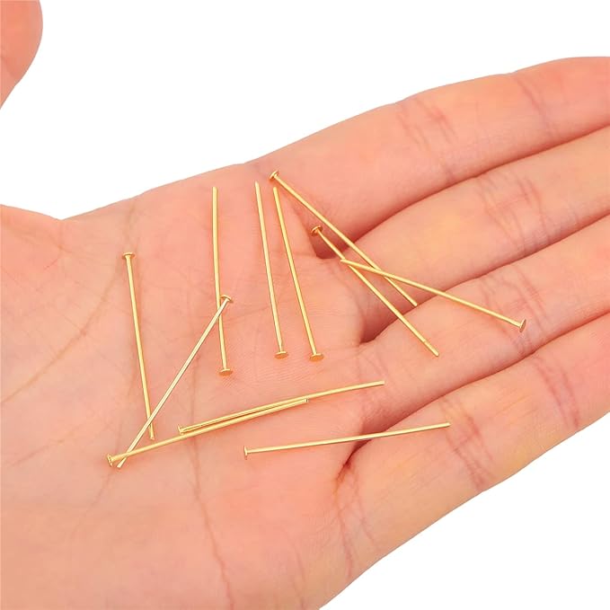 18K Gold Plated Flat Head Pins Non Tarnish 30mm 200pcs for Jewelry Making Findings