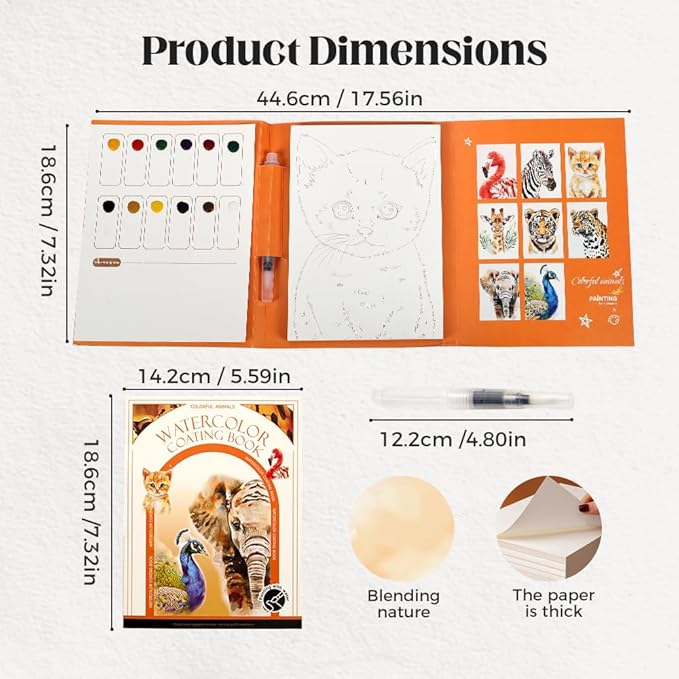 Creative Stress Relief Kit, 3-Fold Watercolor Painting Pad with Coloring Pages, Relaxation Art Set for Beginners and Hobby Artists, Portable Aquarelle Painting Book (E Set)