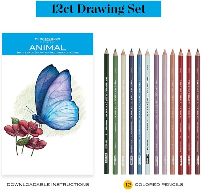 Prismacolor Technique Animal Drawing Set, Includes Colored Pencils and Step-by-Step Drawing Tutorials, Assorted Colors, 12 Count (Pack of 12)