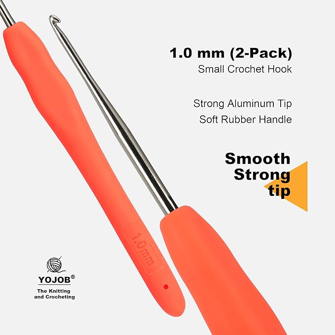 2Pcs 1.0mm Small Crochet Hooks, Ergonomic Small Lace Crochet Hook for Beginners, Crochet Needles for Crocheting, Smooth and Comfortable for Arthritis (1.0mm)