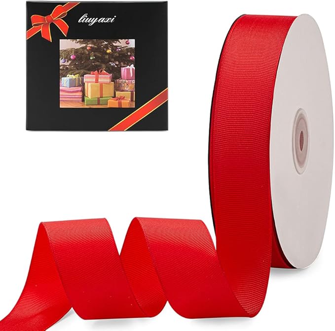 LIUYAXI 1" X 50 Yards Solid Red Grosgrain Ribbon, Perfect for Crafts, Wedding Decor, DIY Hair Accessories, Sewing, Gift Package Wrapping and More