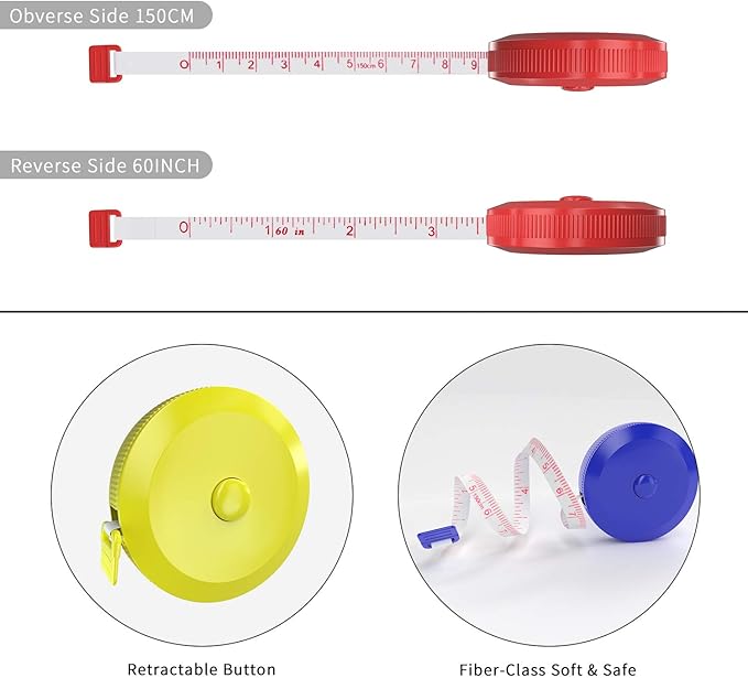 DiCUNO 60-Inch 1.5 Meter Soft and Retractable Tape Measure Medical Body Measurement Tailor Sewing Craft Cloth Dieting Measuring Tape (3 Colors Package with Soft Tape)