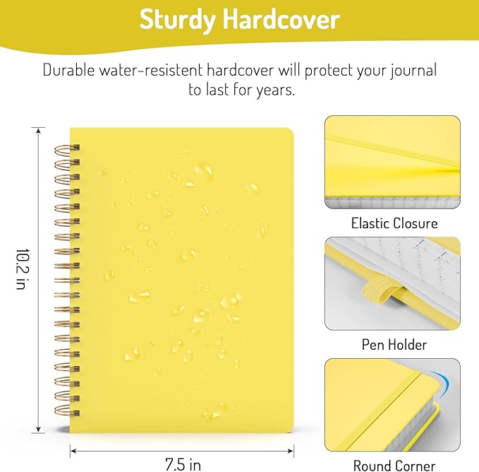 Forvencer Lined Spiral Journal Notebook with 300 Numbered Pages, B5 College Ruled Thick Journals for Writing with 100GSM Paper, Hardcover Notebooks with Contents for Work, School, Women, Men, Yellow