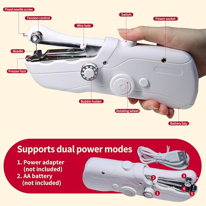 Handheld Sewing Machine,Mini Sewing Machine for Beginners,with 8 New Year's Fabric Pieces and 24 Sewing Accessories,Perfect for 2026 New Year DIY Gifts Decoration and Clothing Repairs