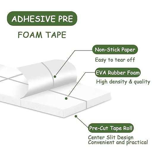 330 PCS Double Sided Foam Tape Pre Cut 1/2 X 2/5 Inch Small Adhesive Foam Squares for Crafts Thin Foam Craft Tape Split for Arts Crafts Sewing Scrapbook Kids DIY Christmas (Tape, White)