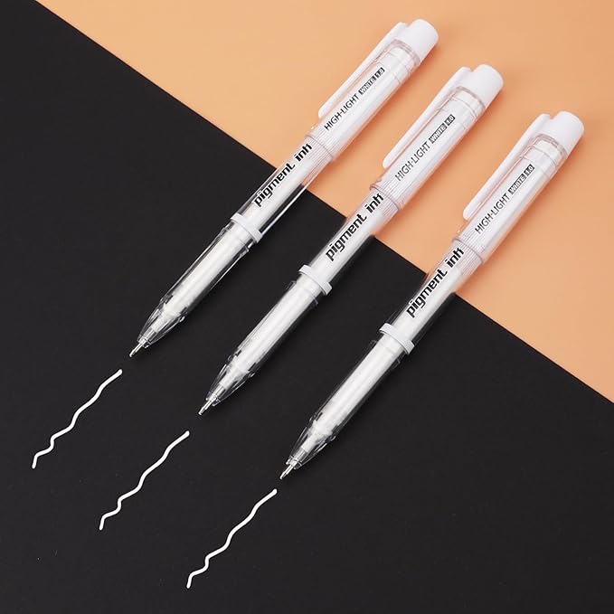 Gold Silver White Ink Gel Pens, 1mm Medium Fine Point, Opaque archival Ink Pen for Dark Paper Drawing,Sketching, Illustration, Card Making, Bullet Journaling (White Ink - 6 Packs)