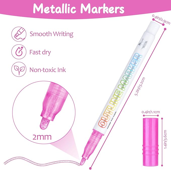Double Line Outline Markers, Squiggles Shimmer Markers Set, 36 Pack Self Outline Metallic Glitter Marker Pens for Christmas,Art, Drawing, Writing, Greeting Cards, DIY, Scrapbook, Easter Eggs