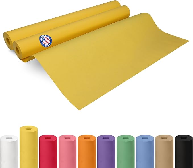 24" x 1200" (100 ft) Yellow Kraft Paper Roll, Pack of 2 - USA-Made Quality Craft Paper for Gift Wrapping, Kids' Arts & Crafts, School Projects - 100% Recycled, 50 lb Natural Material by IDL Packaging