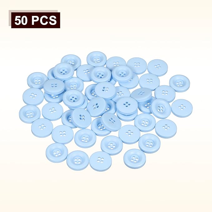 HARFINGTON 50pcs Sewing Button 18mm (11/16 Inch) 4 Holes Resin Thickened Round Crafting Replacement Buttons for Clothing DIY Crafts Decoration, Light Blue