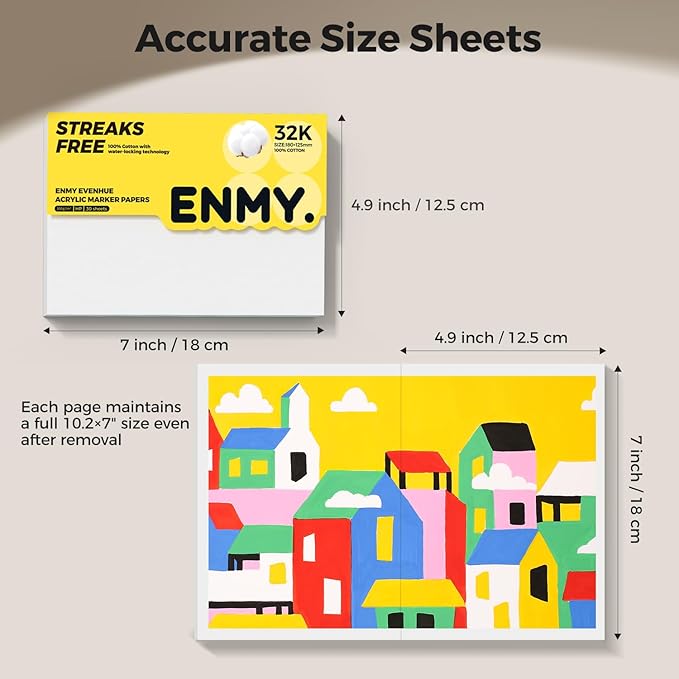 ENMY Acrylic Marker Sketch Pad, 7×4.9 Inch Bleed-Proof Marker Paper,140lb/300gsm Heavyweight Sketchbook, 30 Sheets Drawing Pad Glue-Bound with Hard Backing for Artists, Students