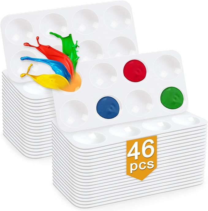 Hulameda 46pcs Paint Tray Palettes for Kids, White Plastic Paint Tray for Painting Party, DIY Craft and Art Painting- Rectangular