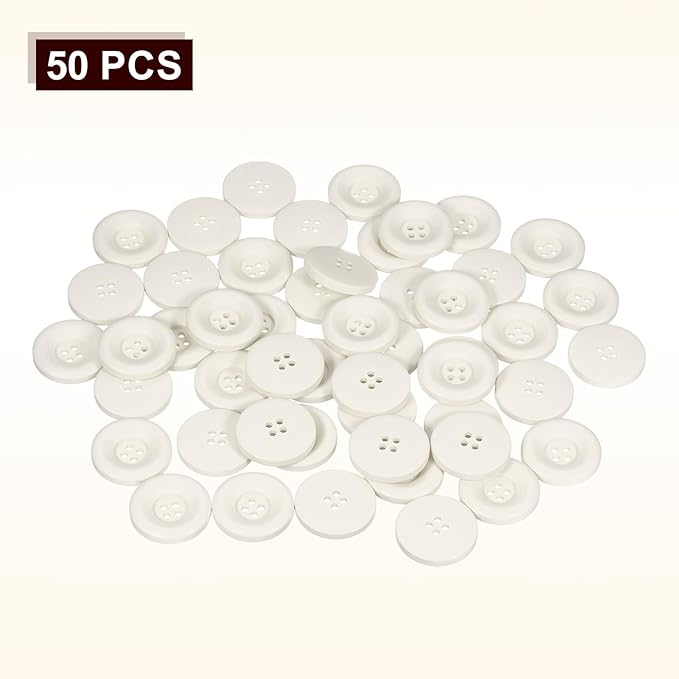 HARFINGTON 50pcs Sewing Button 25mm (1 Inch) 4 Holes Resin Thickened Round Crafting Replacement Buttons for Clothing DIY Crafts Decoration, White
