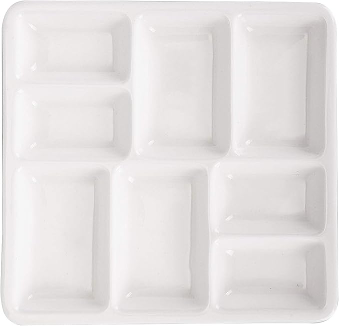 VanEnjoy White Square Ceramic Artist Paint Palette,Porcelain Watercolor Palette,Ceramic Mixing Tray for Watercolor Gouache Painting