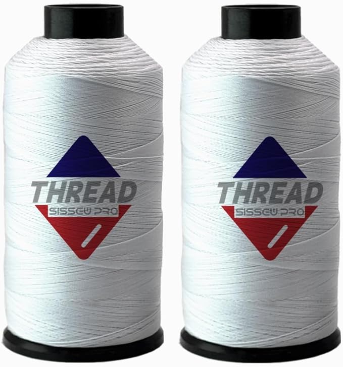 Sissewpro Tex70 Bonded Nylon Thread 69 Upholstery Thread Heavy Duty Threads for Sewing Machine Strong Black Threads for Leather, Beading, Hair Weaving, Denim, Canvas,Webbings, 4oz 1500yds（2, White）