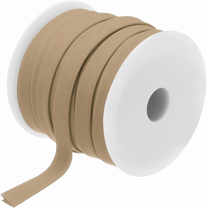 MECCANIXITY 1/2 Inch Double Fold Bias Tape Polyester Continuous Bulk Bias Tape for Sewing,Seaming Quilting Hemming Binding Crafts (Khaki 25 Yards)