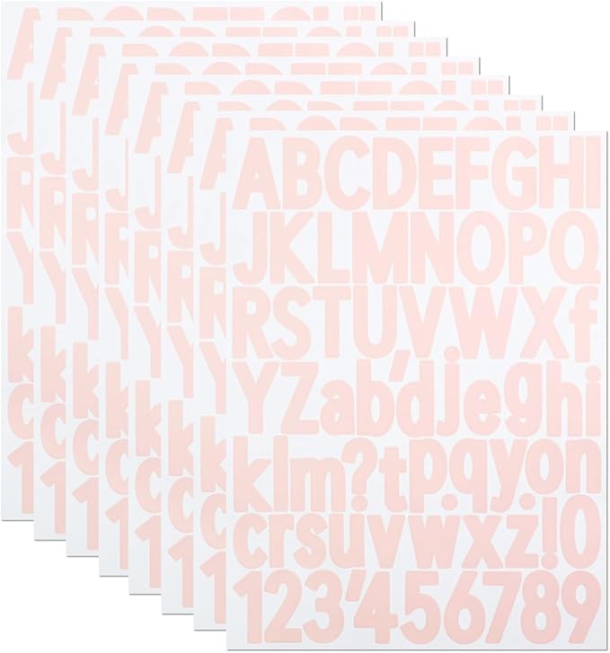 1.5 Inch Letter Stickers, 544 Pieces Alphabet Number Symbol Stickers for Scrapbooking, Sign, Water Bottle, Self-Adhesive Vinyl Letter Sticker Decals for Arts&Crafts - 8 Sheets,Pink