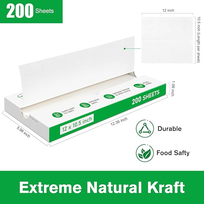 EcoDispose Precut POP UP Deli Paper Sheet Pack of 200, Interfolded Heavy Paper for Food Wrap and Serving (12" x 10-1/2", White）