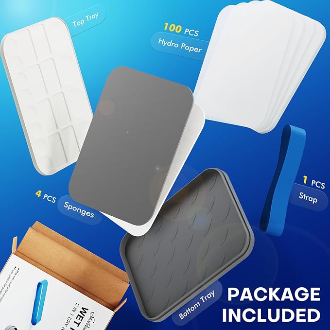 Wet Pallet for Painting Miniatures - Golden Maple 2 in 1 Dry and Wet Palette with Lid, Including 100PCS Palette Paper, 4PCS Sponges