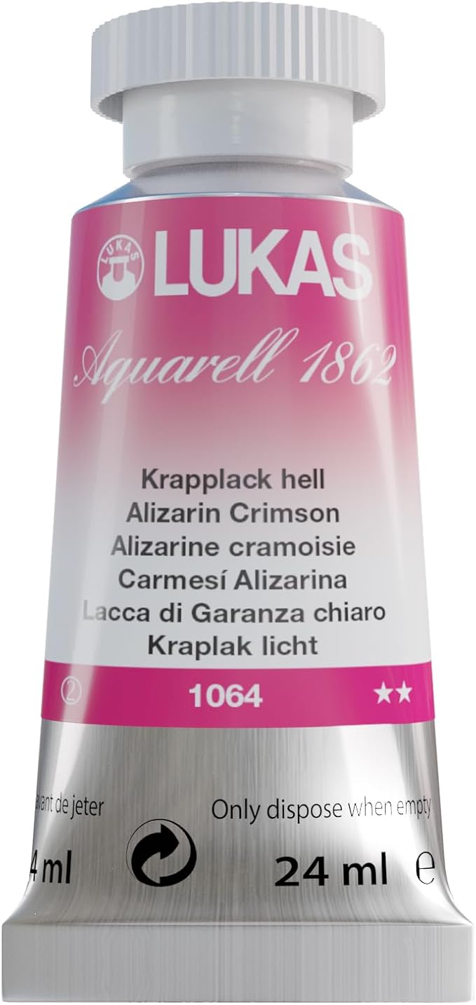 Lukas 1862 Aquarell Artists' Watercolor Tubes, Alizarin Crimson 24 ml - Vibrant Professional Grade Watercolor Paint - Easy-to-Wet, Intense Color, Long-lasting - Ideal for Professional Watercolorists