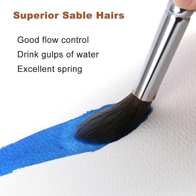 Watercolor Brushes Professional, Fuumuui 8Pcs Sable Paint Brush Set Variety Shapes with Flat, Round Pointed, Cat's Tongue Oval Wash Perfect for Watercolor Acrylic Gouache Inks Painting
