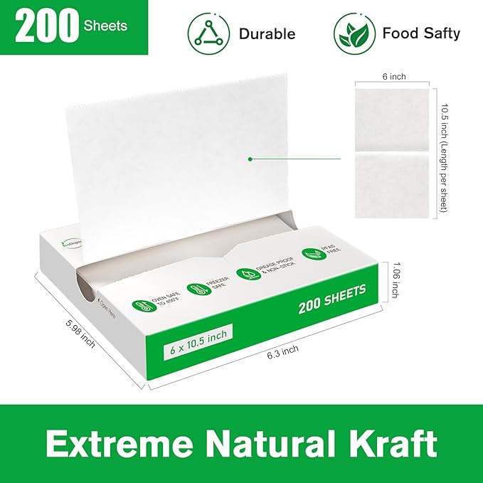 EcoDispose Precut POP UP Deli Paper Sheet Pack of 200, Interfolded Heavy Paper for Food Wrap and Serving (6" x 10-1/2", White）