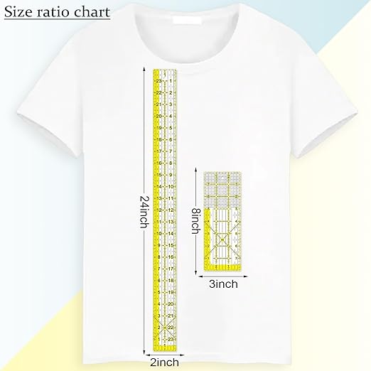 Acrylic Ruler 7 Piece Set, Non Slip Rings 50 Pieces, Quilting Rulers, Size (6"x24"), (2"x24"), (3"x18"), (3"x8"), (1.5"x12"), (1"x12"), (1"x6")