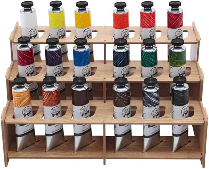 Tusc & Pine Artist Oil Paint - 40 ml Set of 18 - Assorted Colors w/Mezzo Paint Rack - Non-Yellowing, Rich & Creamy Consistency, Maximum Pigment Load, Small Batch Milled - Made in the USA