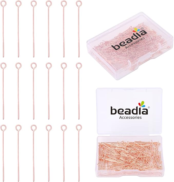 Rose Gold Plated Open Eye Pins Non Tarnish 25mm 200pcs for Jewelry Making Findings