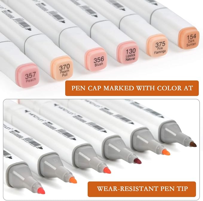 36 Colors Skin Color Markers Dual Tip Marker Pen Alcohol Based Marker with Carry Case, Permanent Sketch Manga Marker Pens for Portrait Illustration Drawing Coloring