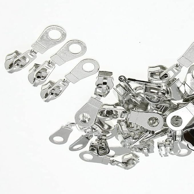 #5 Silver Metallic Nylon Coil Zippers by The Yard, Bulk White Tape 10 Yards with 25Pcs Pulls for DIY, Sewing, Craft, Bags YIGUANXIN