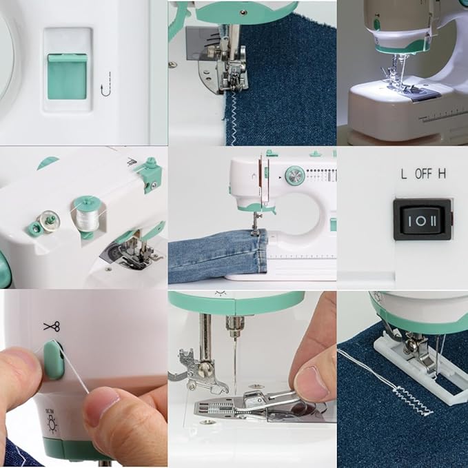 Compact Home Electric Sewing Machine, Sewing Machine for Beginners with 12 Built-in Stitches, Portable Cordless Handheld Twin Needles SewingMachine for Adults, Home Mending & Crafting (B)