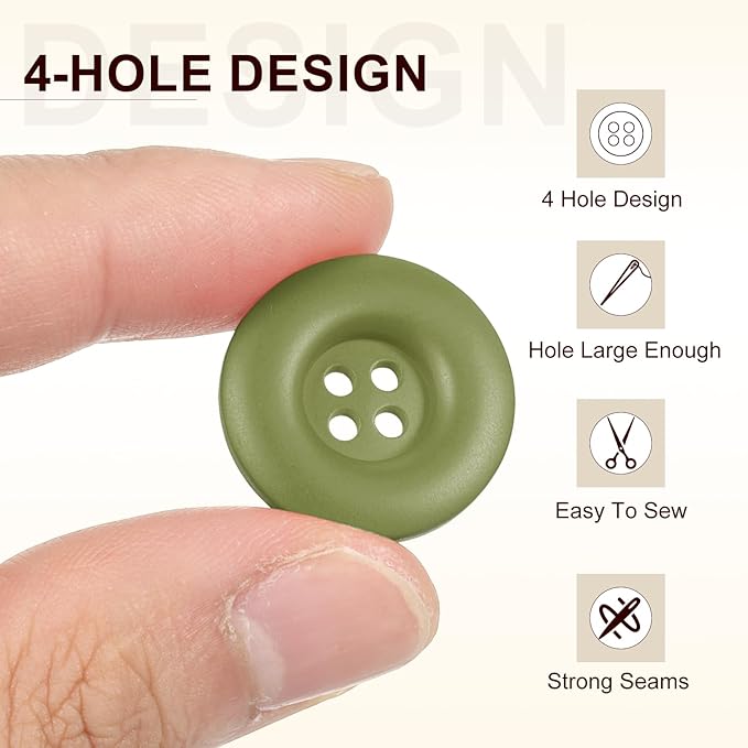 HARFINGTON 50pcs Sewing Button 23mm (7/8 Inch) 4 Holes Resin Thickened Round Crafting Replacement Buttons for Clothing DIY Crafts Decoration, Green