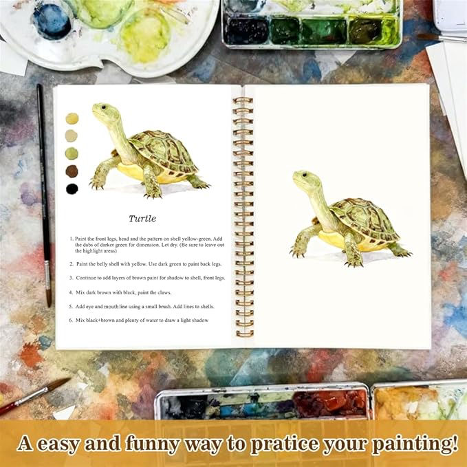 Watercolor Workbooks with Sketches, Beginner Friendly Water Coloring Book Watercolor Paint Set Art Crafts Painting Kit Gift for Adults, Any Level Artist (Animals, with Paint Set)