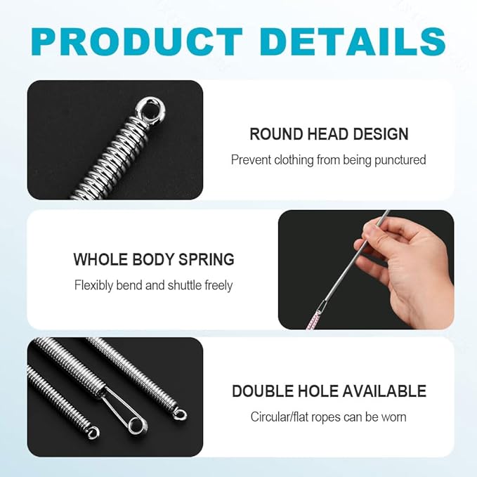 2 PCS Spring Drawstring Needle Threader,DIY Rope Threader Clip,Drawstrings Replacement with Easy Threaders,Drawstring Threader Tool Set,for Drawstring Replacement for Hoodies,Pants