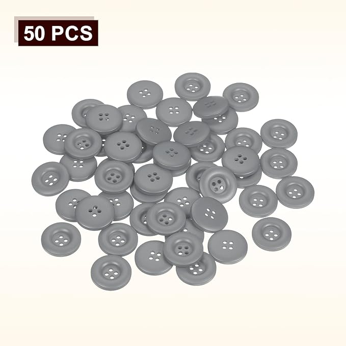 HARFINGTON 50pcs Sewing Button 23mm (7/8 Inch) 4 Holes Resin Thickened Round Crafting Replacement Buttons for Clothing DIY Crafts Decoration, Gray