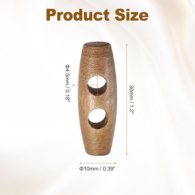 HARFINGTON 25pcs Wooden Toggle Buttons 30mm / 1.2" Double Hole Wood Olive Horn Sewing Buttons for Coat Sweaters Clothing DIY Craft, Light Brown